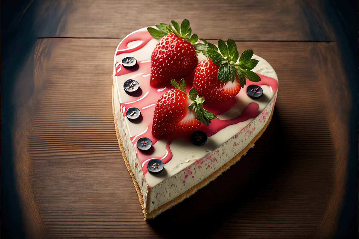 Heart-shaped strawberry cheesecake